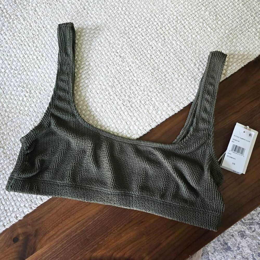 Good American Swim Top Women's 5/6 Green Polyester Always Fits Sculpt Scoop Neck
